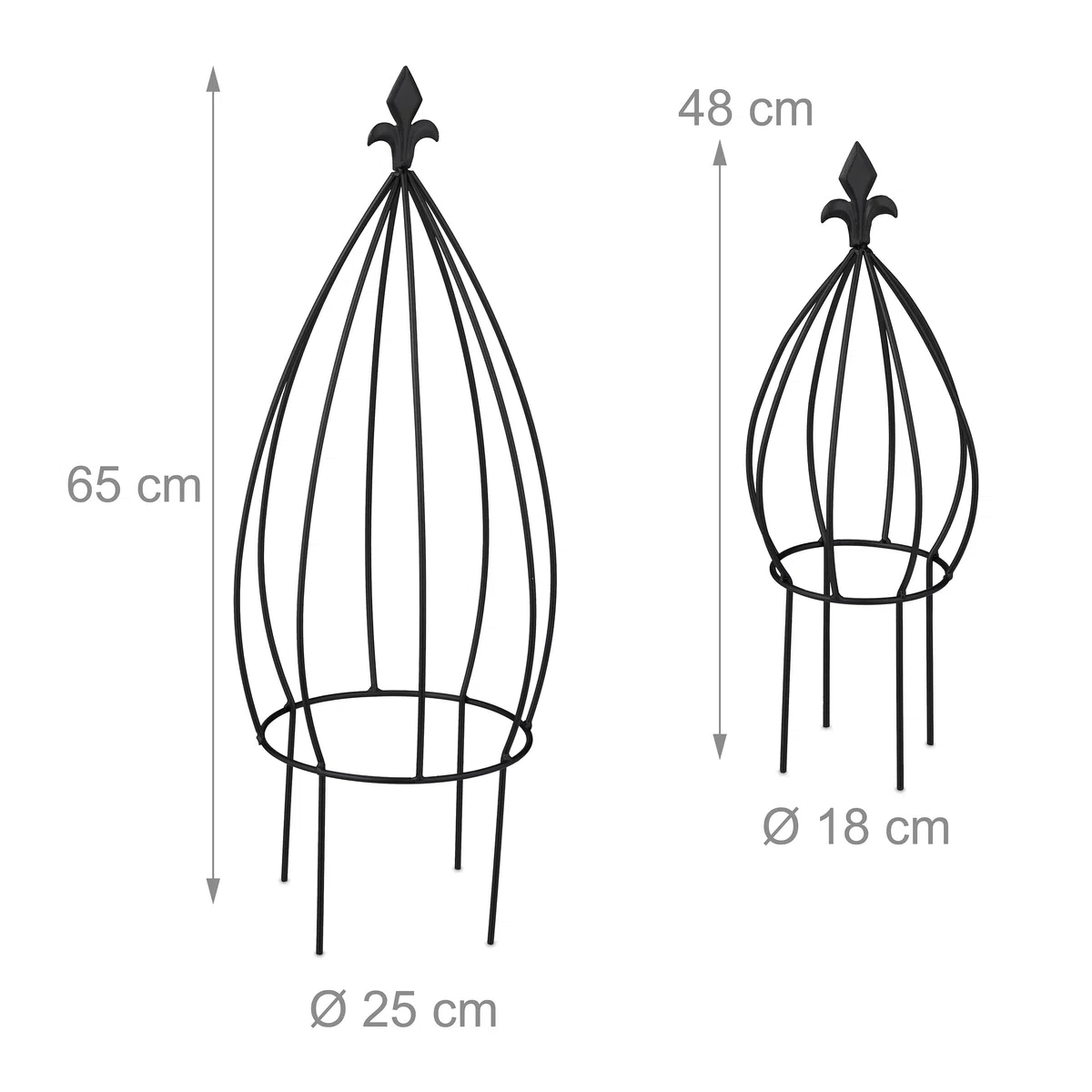 Relaxdays Supporto per Piante Rampicanti da Giardino, Set da 2 Tralicci di Sostegno Edera e Rose, Obelisco Acciaio, Nero