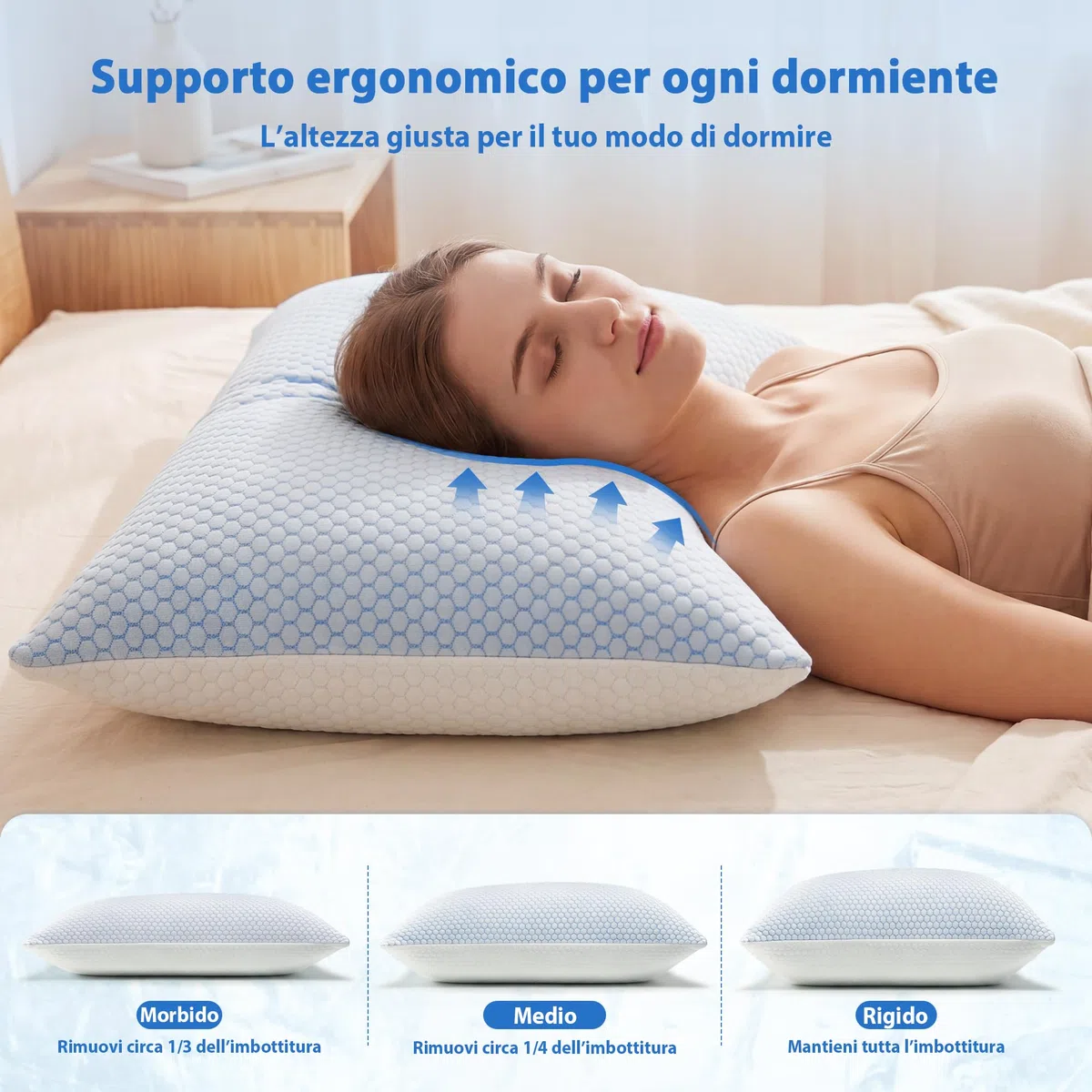 UNIKOME Cuscino di raffreddamento 40x80CM, cuscino in memory foam a doppia faccia, cuscino di raffreddamento freddo/caldo rimovibile, blu per estate/autunno, bianco per inverno/primavera, Oeko-Tex