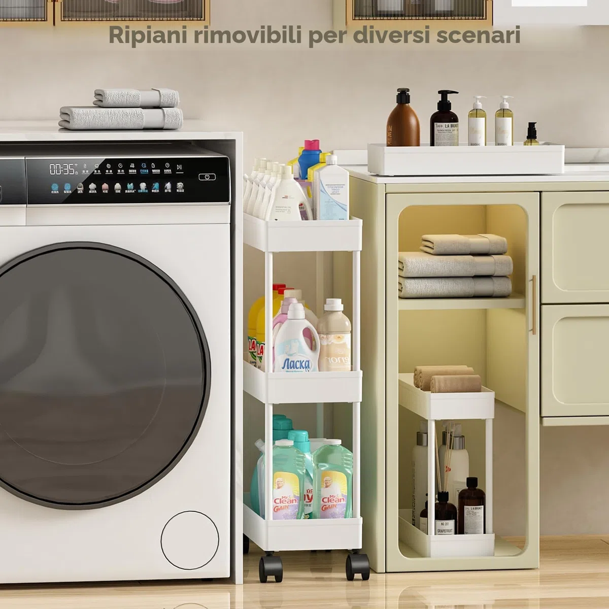 Shirvee 2 PCS Carrello con Ruote a 3 Ripiani Mobile Rotelle Salvaspazio Storage Rack Bagno Cucina per Portavivande Portafrutta (Bianco)