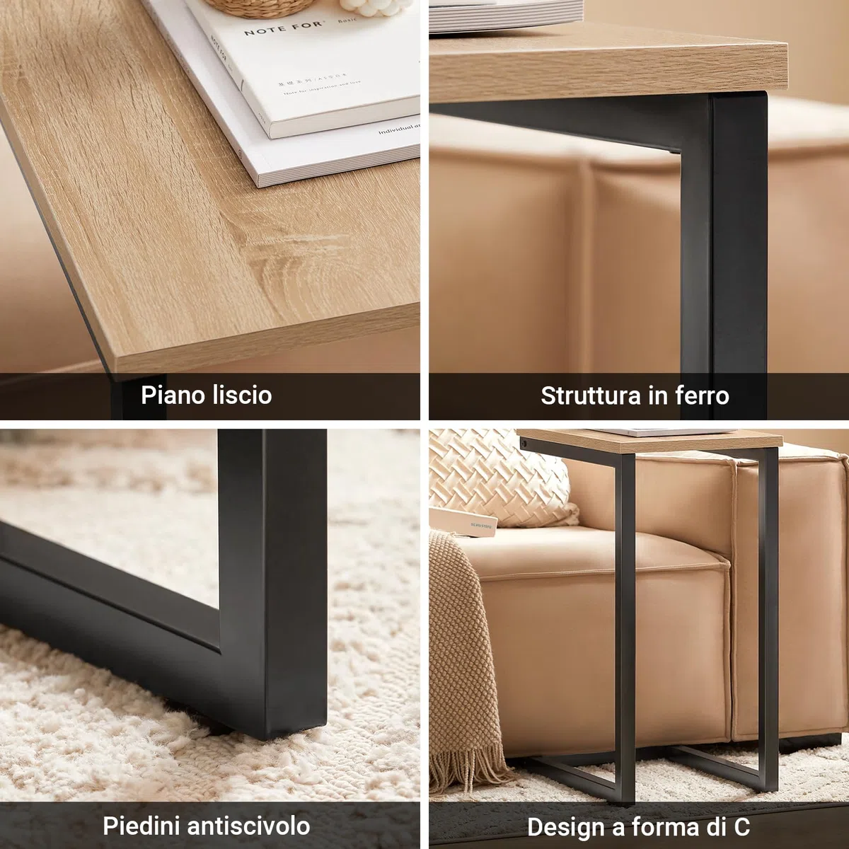 SoBuy Tavolino da Salotto, Tavolino da Divano 40x30x60 cm Nero & Naturale FBT44-N