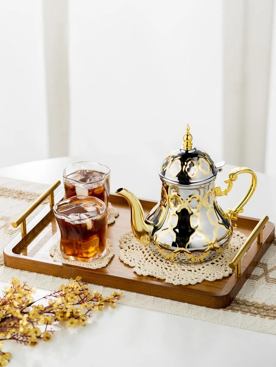 Theiere - Teiera marocchina, 1,2 l, stile arabo, in acciaio inox, per teiera marocchina, stile tradizionale religioso, teapot