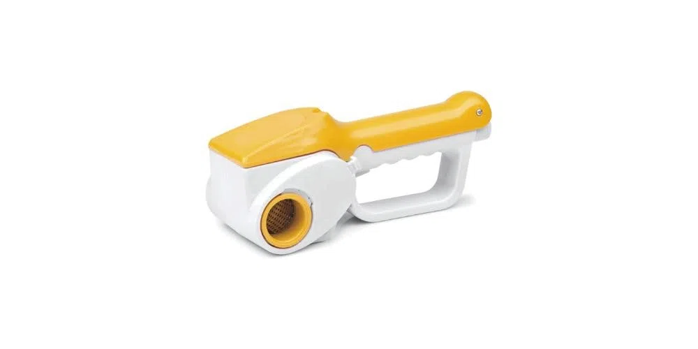 Grattugia Elettrica Ricaricabile per Formaggio, 2 Lame in Acciaio Inox, Batteria 800mAh, 12W, HM-6112R (GIALLO)