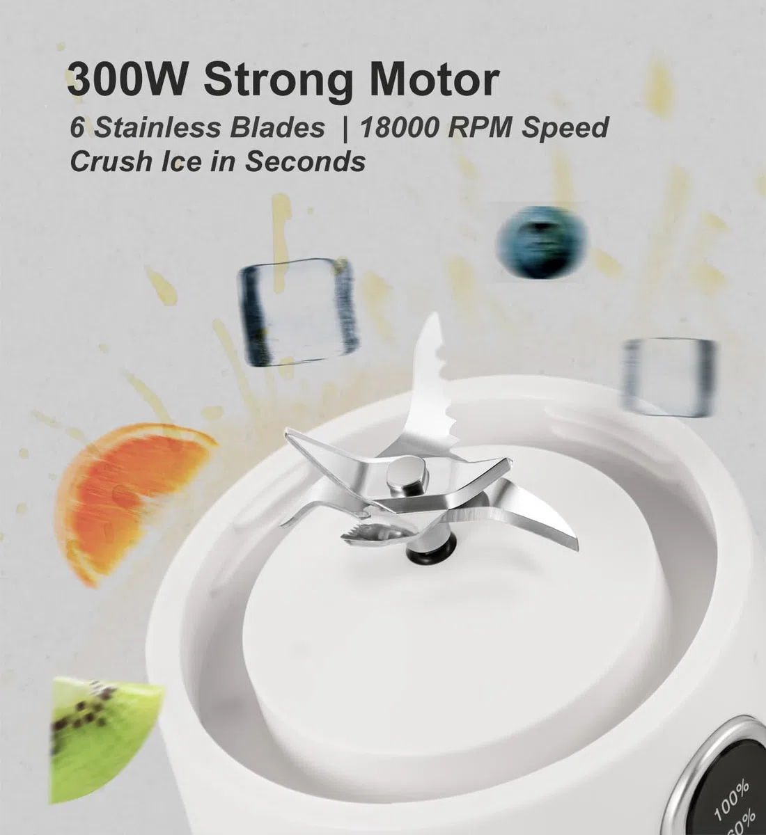 Frullatore Portatile 500ml per Frullati e Smoothies, Ricaricabile USB-C 4000mAh, 6 Lame in Acciaio Inossidabile, Frullatore da Viaggio Senza Fili per Palestra, Esterno, Cucina