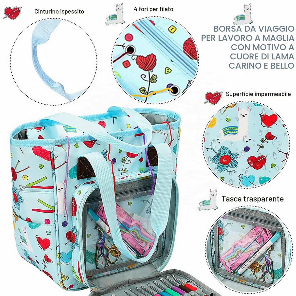 Coopay Borsa a Lavori a Maglia, Borsa per Maglieria, per Ferri da Maglia, Uncinetto, Deposito di Filati e Accessori per Il Cucito, Borsa per Filati per Professionale (Non Inclusi Accessori), Grigio