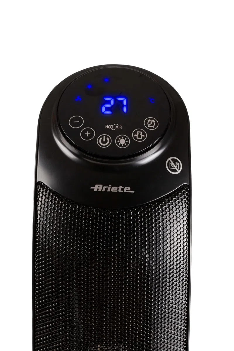 Ariete 8213 Termoventilatore a torretta, 2200W, 3 velocità, Timer fino a 8 ore, Funzione ventilazione, Funzione oscillazione, Tecnologia ceramica, Led display, Nero