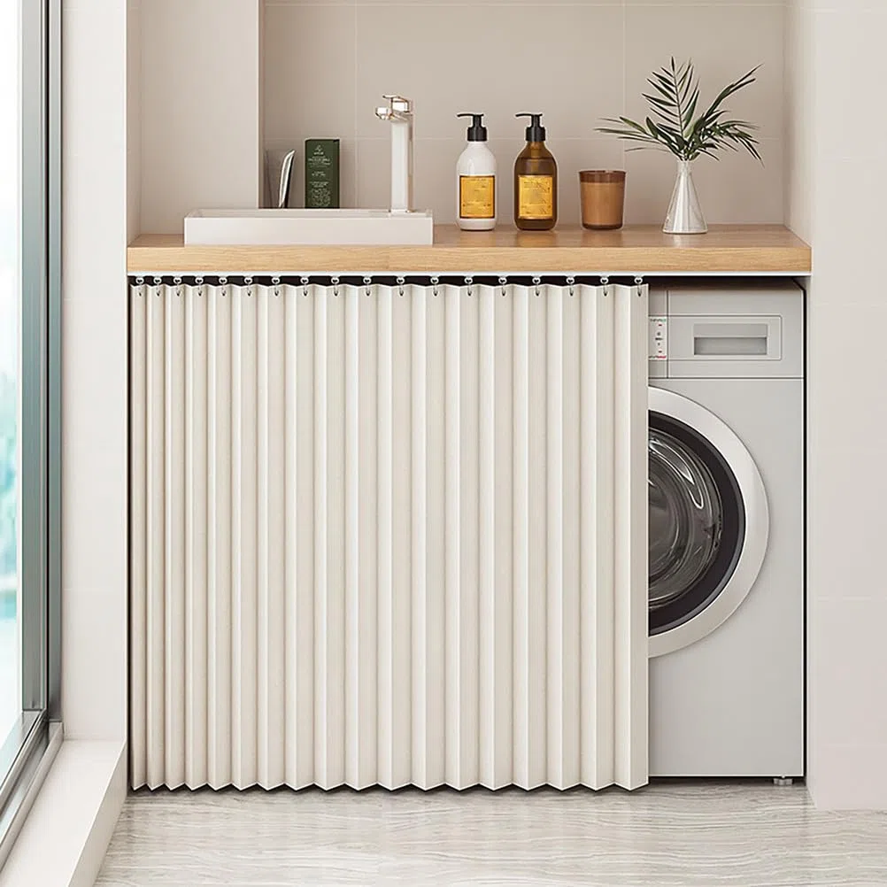 Generico Tende Antipolvere per Spazi Aperti, Tessuto in Lino Impermeabile, Tenda per Armadi con Binario, Tenda Autoadesiva per Mensole, Tenda Oscurante per Cucine,Bianca,W70cm/H80cm