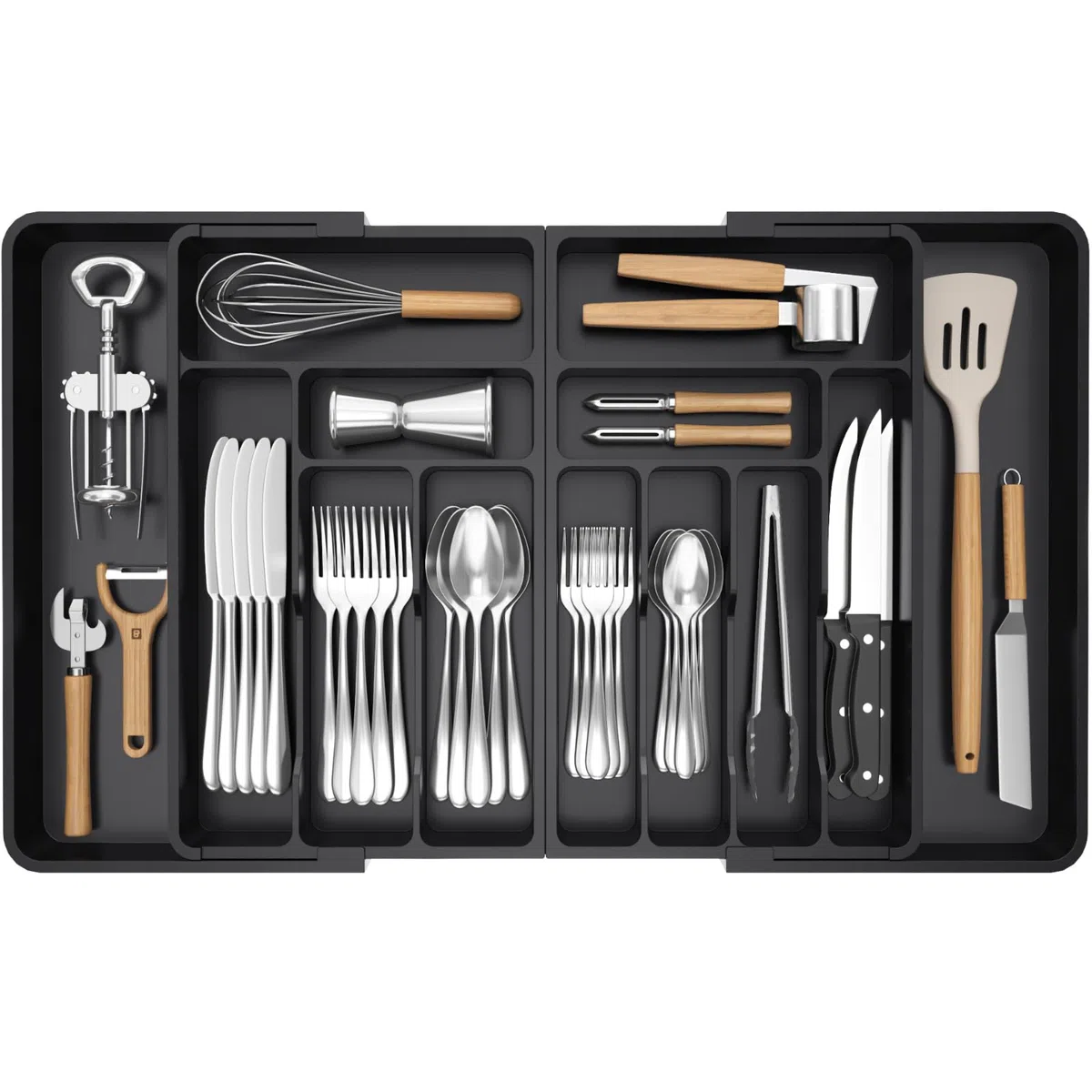 Lifewit Portaposate da Cassetto Grande, Organizer Posate da Cassetto, Espandibile da 54,1 a 91,4 cm di Larghezza, Organizer Cucina in Plastica per Posate, Cucchiai, Forchette, Coltelli, Nero