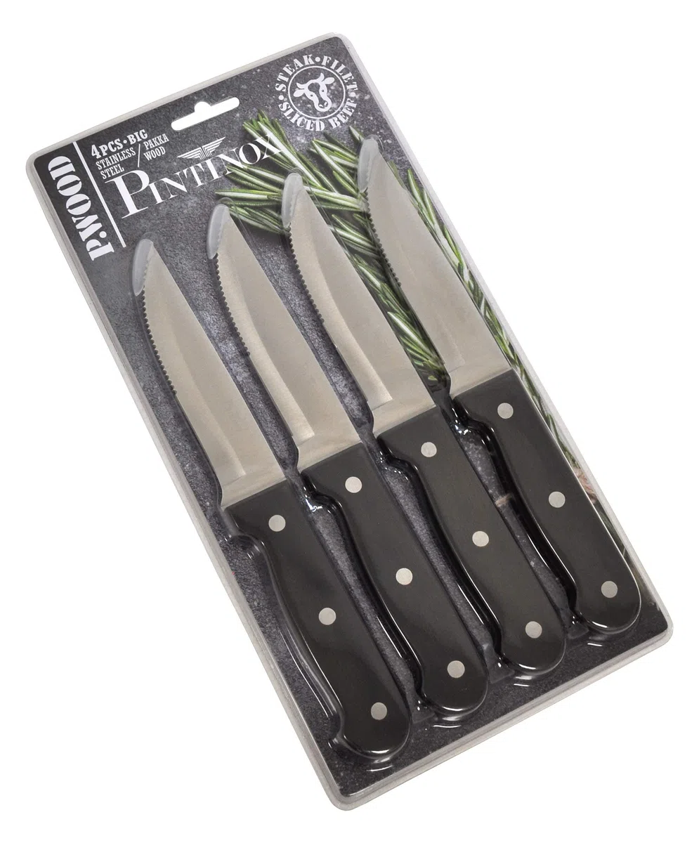 PINTINOX Bistecca P.Wood Set 4 Coltelli Big Lama Acciaio Inox Manico Pakka Wood