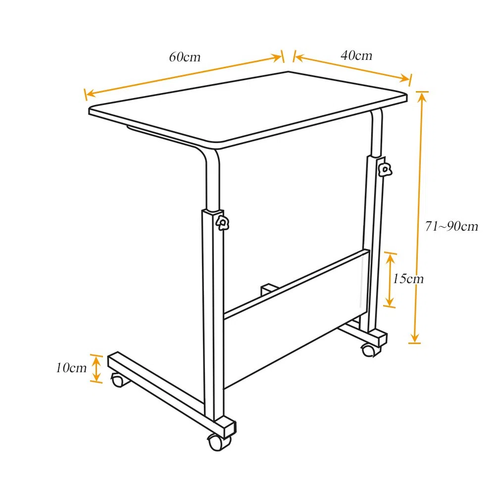 sogesfurniture Tavolo per computer portatile regolabile in altezza, con ruote, tavolino mobile per la cura del letto e del divano, 60 x 40 x 71-90 cm, bianco