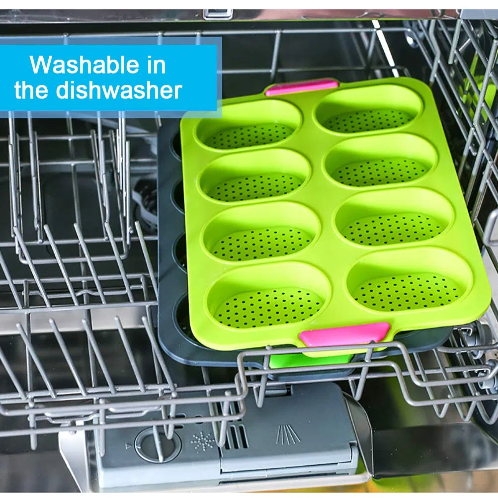 Mini Pan, Silicone Antiaderente Perforato Pane Francese Stampo Croccante Per Pane Pane Per Hot Dog (Grigio scuro)