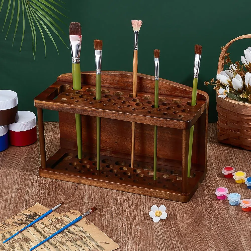 PH PandaHall Porta pennelli in legno a 2 livelli con 44 scomparti, espositore per penne, matite, acquerelli, pennelli da trucco, organizer per scrivania, scuola, ufficio, casa, negozio di articoli