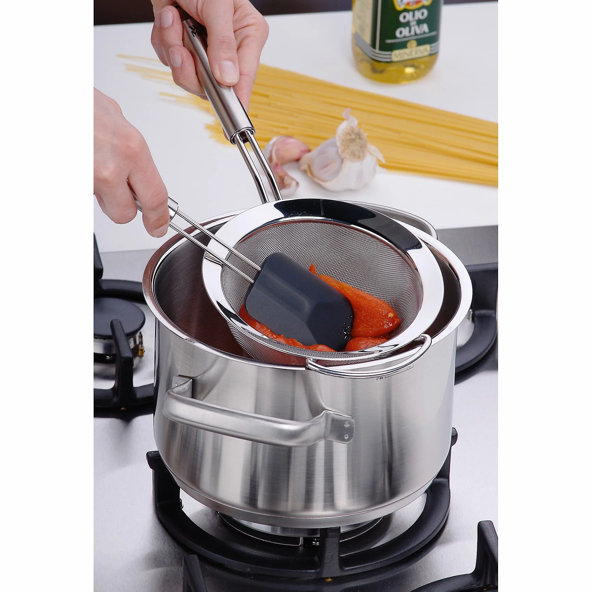 WMF Profi Plus - Colino da Cucina, 16 cm, con Rete Metallica, in Acciaio Inox Cromargan, parzialmente opacizzato, Lavabile in lavastoviglie