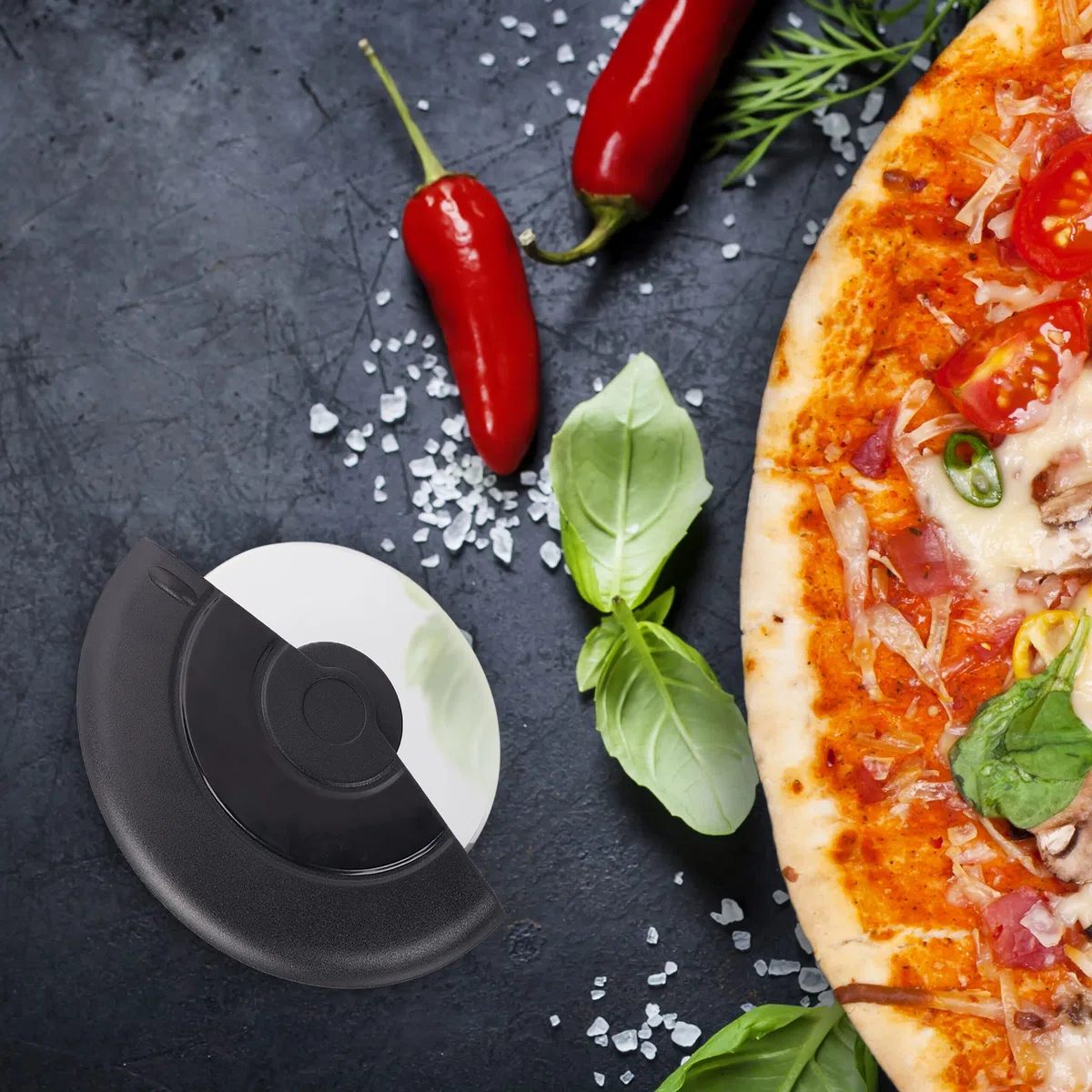 Set 10 Tagliapizza Premium Acciaio Inox, Rotella, Lama per Pizza, Tondo, Pizzacutter, Lavabile in Lavastoviglie, Nero