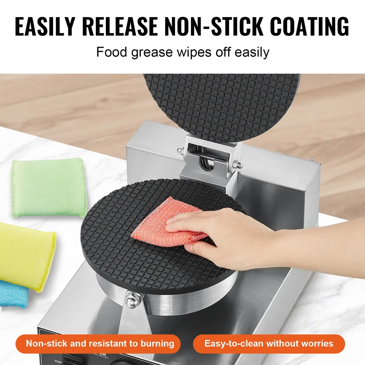 VEVOR Macchina per Coni Gelato Elettrica Commerciale, 1230 W, Stampo per Involtini Primavera in Acciaio Inox Antiaderente, con Controllo Temperatura Tempo, Maniglia, per Ristorante, Snack Bar