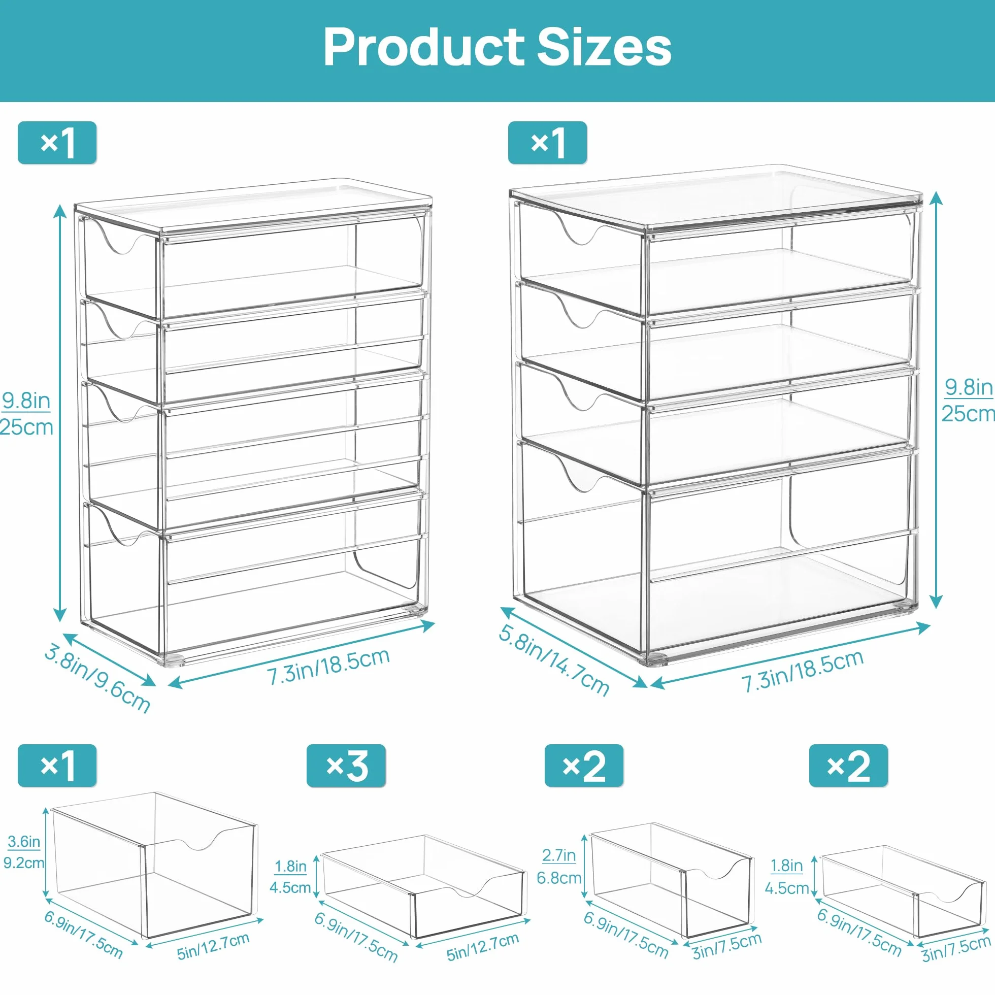 Vtopmart Organizer da scrivania con 8 cassetti, organizer da ufficio, organizer trasparente per desk per ufficio, artigianato, trucco, penne