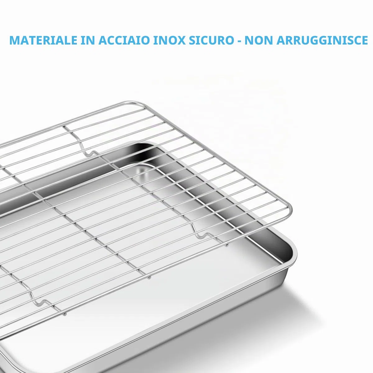 Teglia da Forno con Griglia di Raffreddamento in Acciaio Inox, Teglie per Pizza Antiaderente Teglia Rettangolare per Pane, Biscotti, Pizza e Torte, 40,5 x 30,5 x 2.5 cm (1+1)