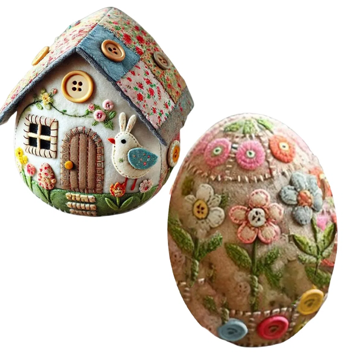 Generico Patchwork Felt Egg House DIY Kit, DIY Patchwork Felt Egg House Chick Craft Kit, Handmade Embroidered Easter (B+D)