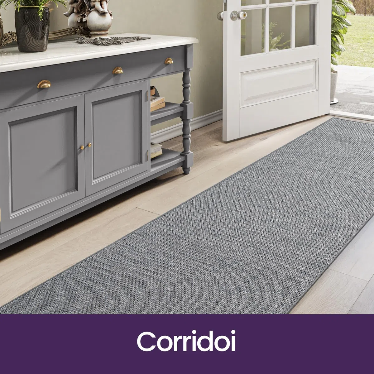 DEXI Tappeto Cucina Antiscivolo Lavabile 43 x 150 cm, Lungo Passatoia Corridoio Assorbente, Rimozione Della Polvere, Tappeti Runner Facile da Pulire per Ingresso, Lavanderia, Grigio