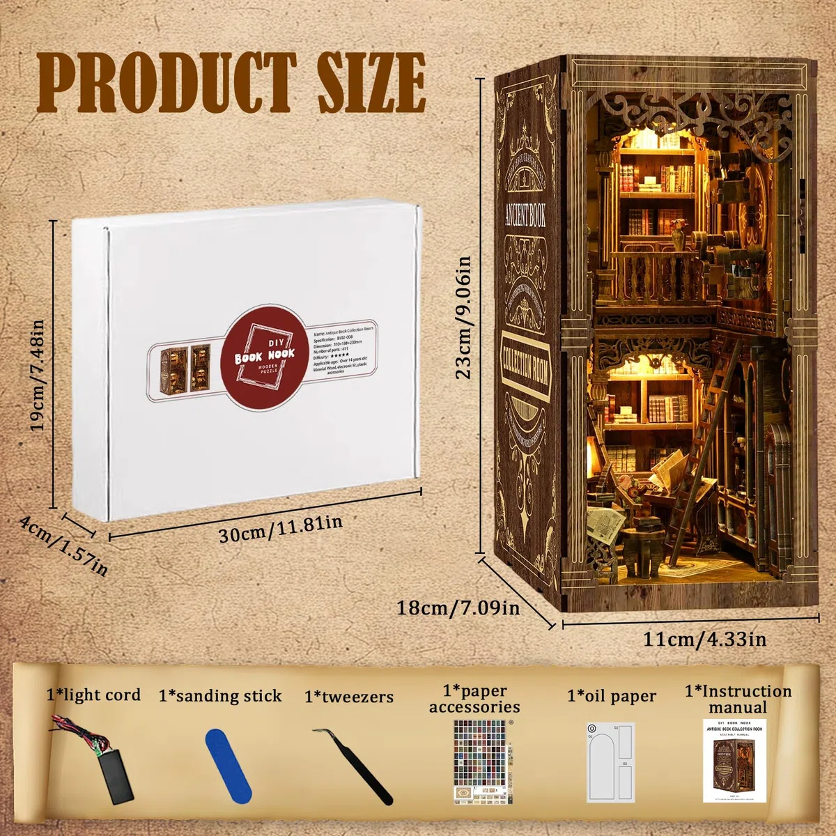 Kit Book Nook DIY per Adulti, Modellismo 3D Creativo per Decorare Librerie, Kit Casa Miniatura con Luce LED, Idea Regalo Creativa per Adulti e Adolescenti a Partire dai 14 Anni