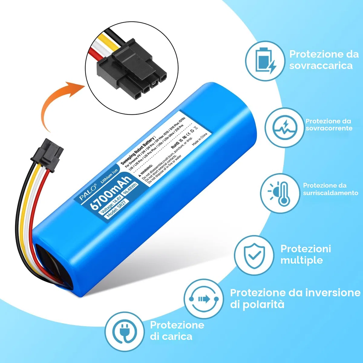 6700mah Batteria per Dreame L10s Ultra, L10 Pro, L10, Z10, Z10 Pro, D9 F9 Pro/Max, L10s Ultra Gen 2, D10 Plus Gen 2, L10 Prime, D9 Max Gen 2, Xiaomi 20+/X10, S5/S6/S7/Q5/Q7 MaxV Ultra Pure