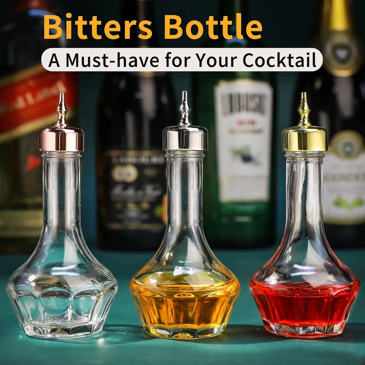 SuproBarware Bitters - Set di 3 bottiglie da cruscotto in vetro con piano cruscotto, strumento professionale per cocktail, ideale per barista, bar