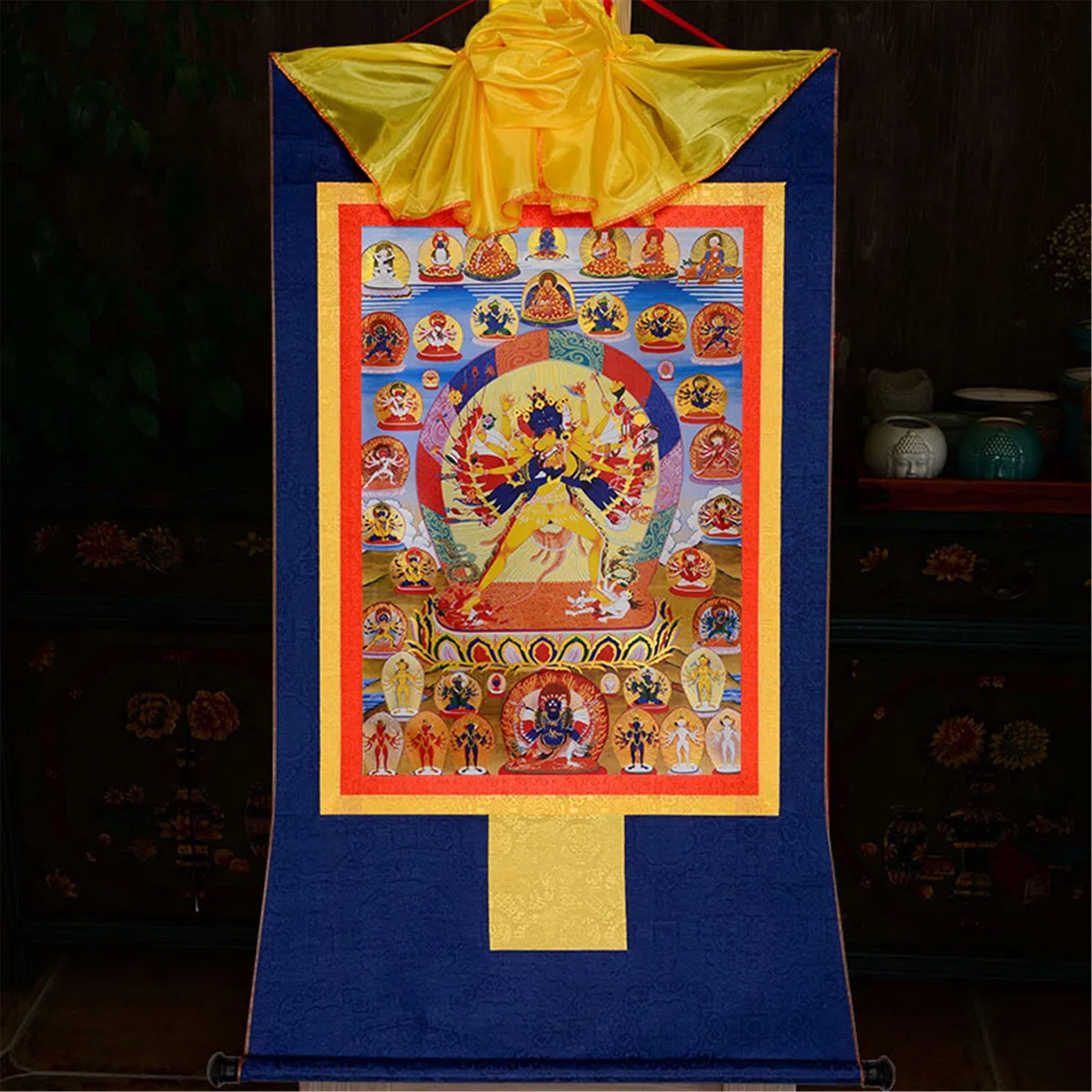 Gandhanra Thangka Tibetano - Kalacakra Vajrayogini Thangka - Arazzo di Buddha a Stampa Dorata per Decorazione Zen, Meditazione, Rilassamento Spirituale e Pace