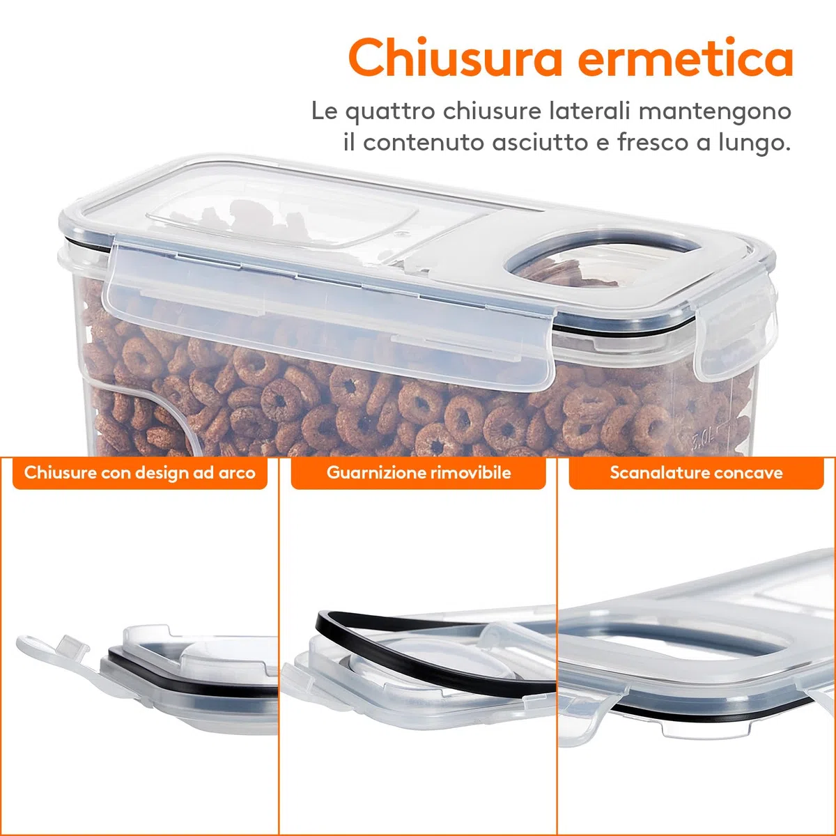Lifewit 4 Contenitori Ermetici per Alimenti, Set Contenitori per Alimenti 4L, Contenitori Pasta Dispensa Salvaspazio, Contenitori Barattoli Cucina Accessori, Barattoli Pasta Plastica con Coperchio