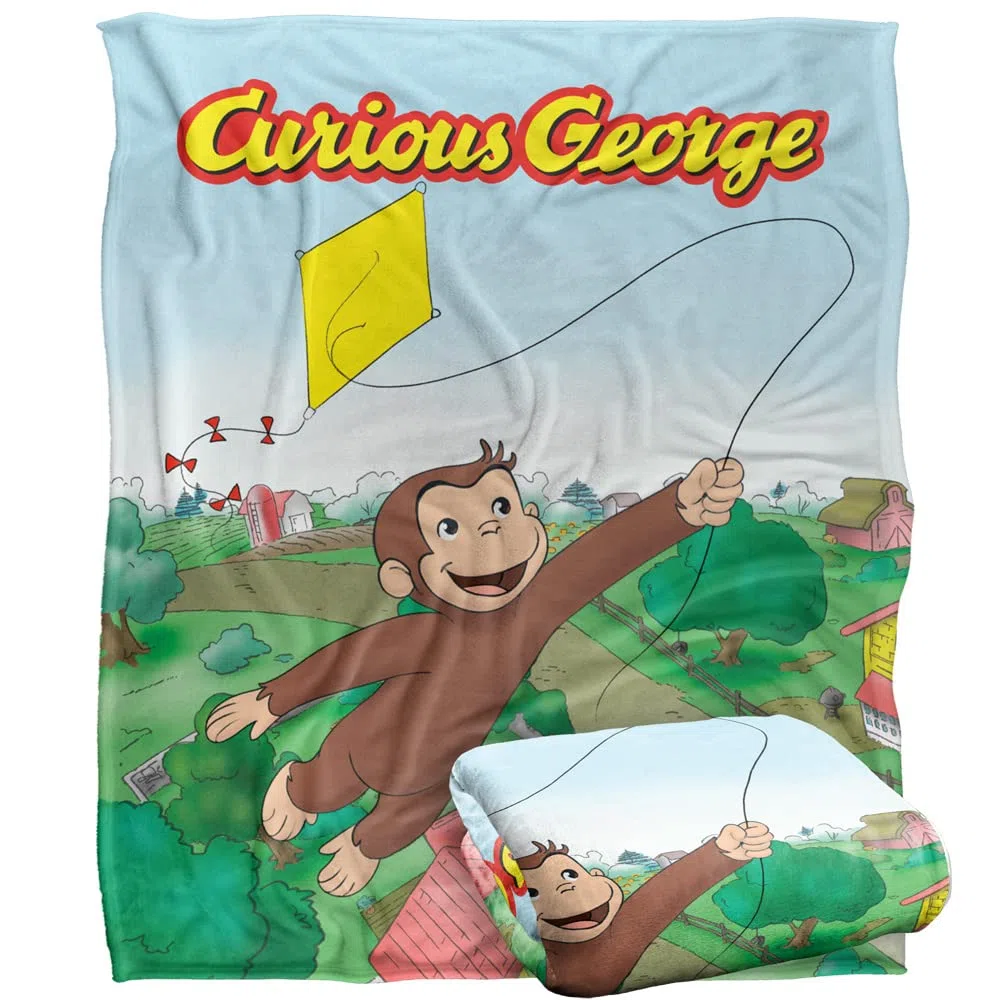 Coperta Curious George, 152 x 127 cm, coperta super morbida al tatto «Kite Flying George», 50" x 60"
