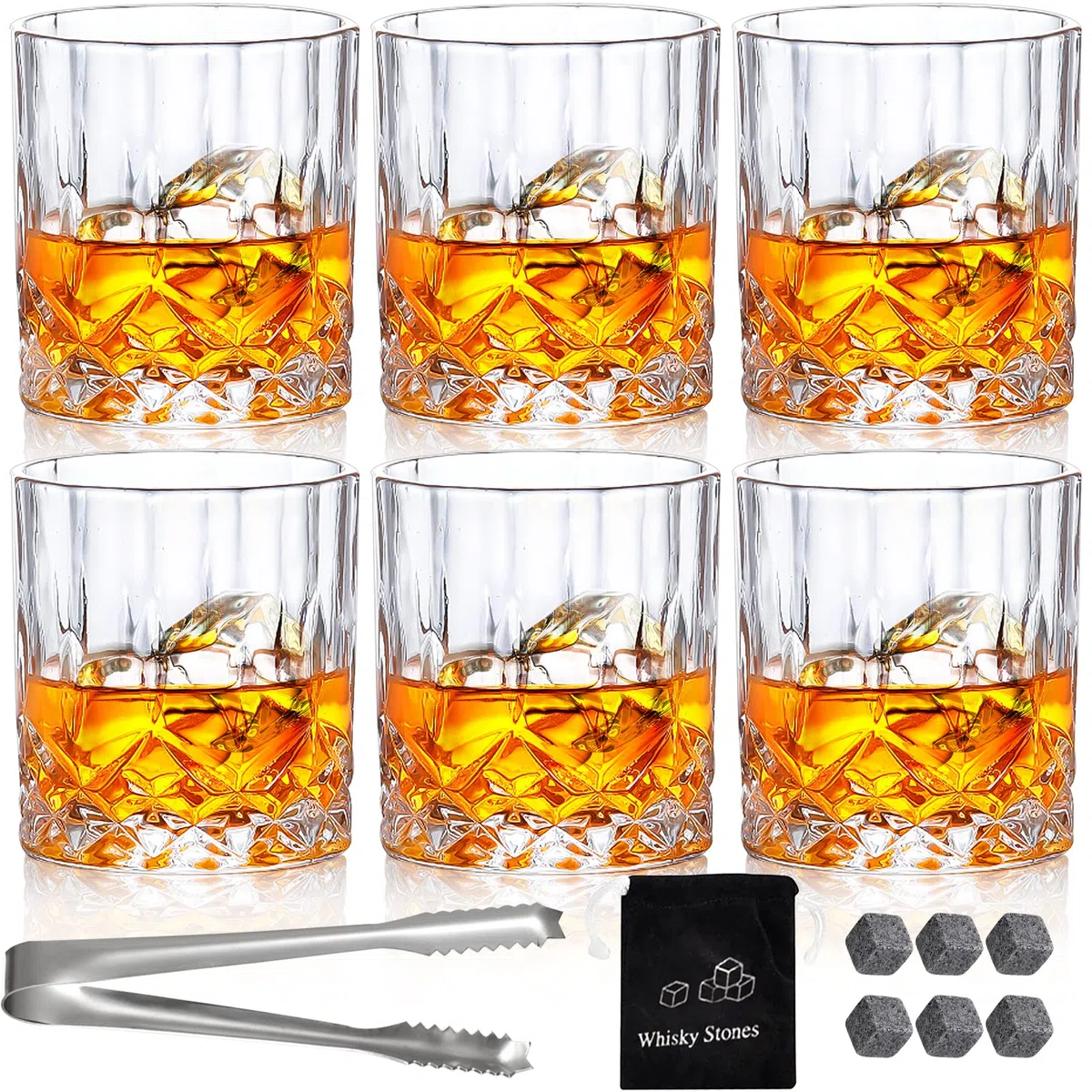 SuproBarware Set di 6 bicchieri da whisky vintage 300 ml di vetro di cristallo senza piombo per Bourbon, Brandy, Rum e cocktail