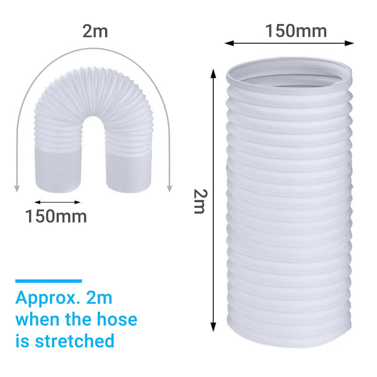 Tubo Condizionatore Portatile, Diametro 150 mm tubo per Condizionatore portatile, tubo per Climatizzatore Filettatura Antiorario per Asciugatrice, Cappa Aspirante 2m