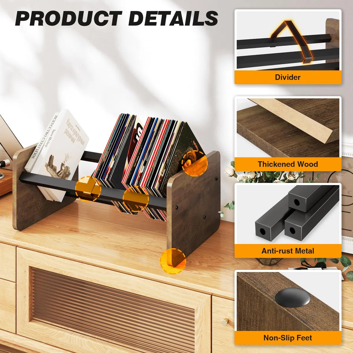 Espositore per Dischi in Vinile, Portadischi per 80-100 Dischi Vinile, Supporto per Dischi & Rack per CD & Mostre per Album, Supporto per riposizionamento di dischi vinile con Divisore Regolabile