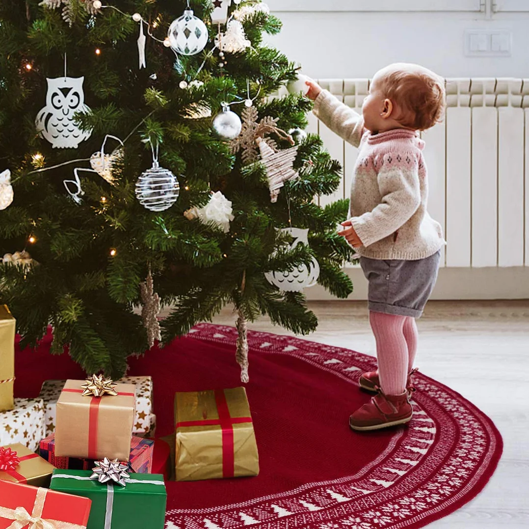Dremisland Gonna Grande Albero di Natale, 122 cm Gonna Rustica Albero di Natale Spessa Pesante Filato Lavorata a Maglia Tappetino per Coperta Ornamenti Natalizi Decorazione