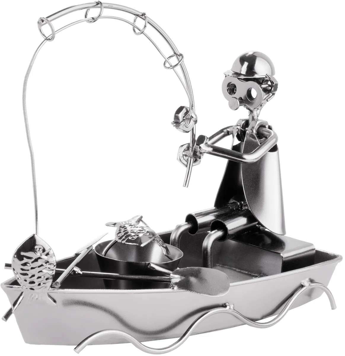 BRUBAKER Vite Uomo Pescatore in Barca - Figura Artigianale in Ferro Uomo di Metallo Fishing - Idea Regalo in Metallo per Pescatori e Pescatori