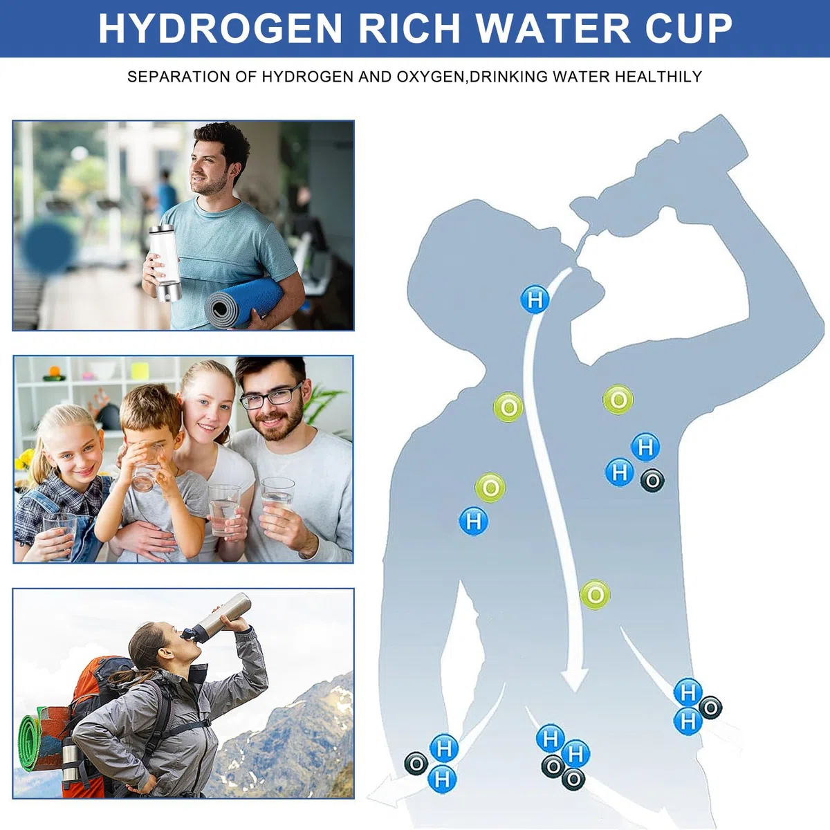 Tazza Ricca di Idrogeno,Bottiglia D'acqua Idrogenata da 420 ml,Utilizza Tecnologia SPE e PEM,Genera Rapidamente Acqua Idrogenata in Tre Minuti,Adatta per Ufficio,Sport,Viaggi(Argento)