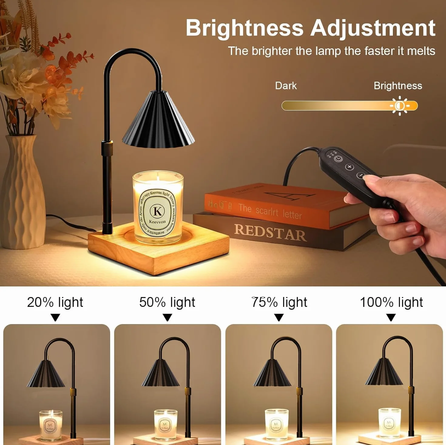 Lampada a Candela,Lampada per Sciogliere Le Candele Dimmerabile con Funzione Timer per Cera Profumata in Barattolo, Altezza Regolabile Lampada Riscaldante a Candela