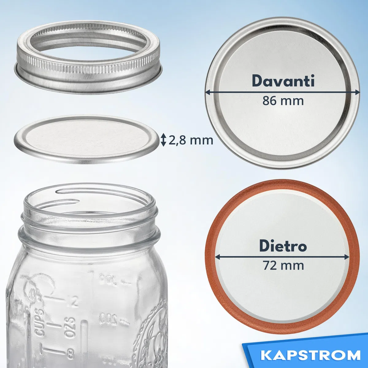 100 coperchi per barattoli di vetro (argento, 86 mm), dimensioni a bocca larga con sigillante per alimenti, chiusura ermetica per mantenere fresche le conserve di KapStrom