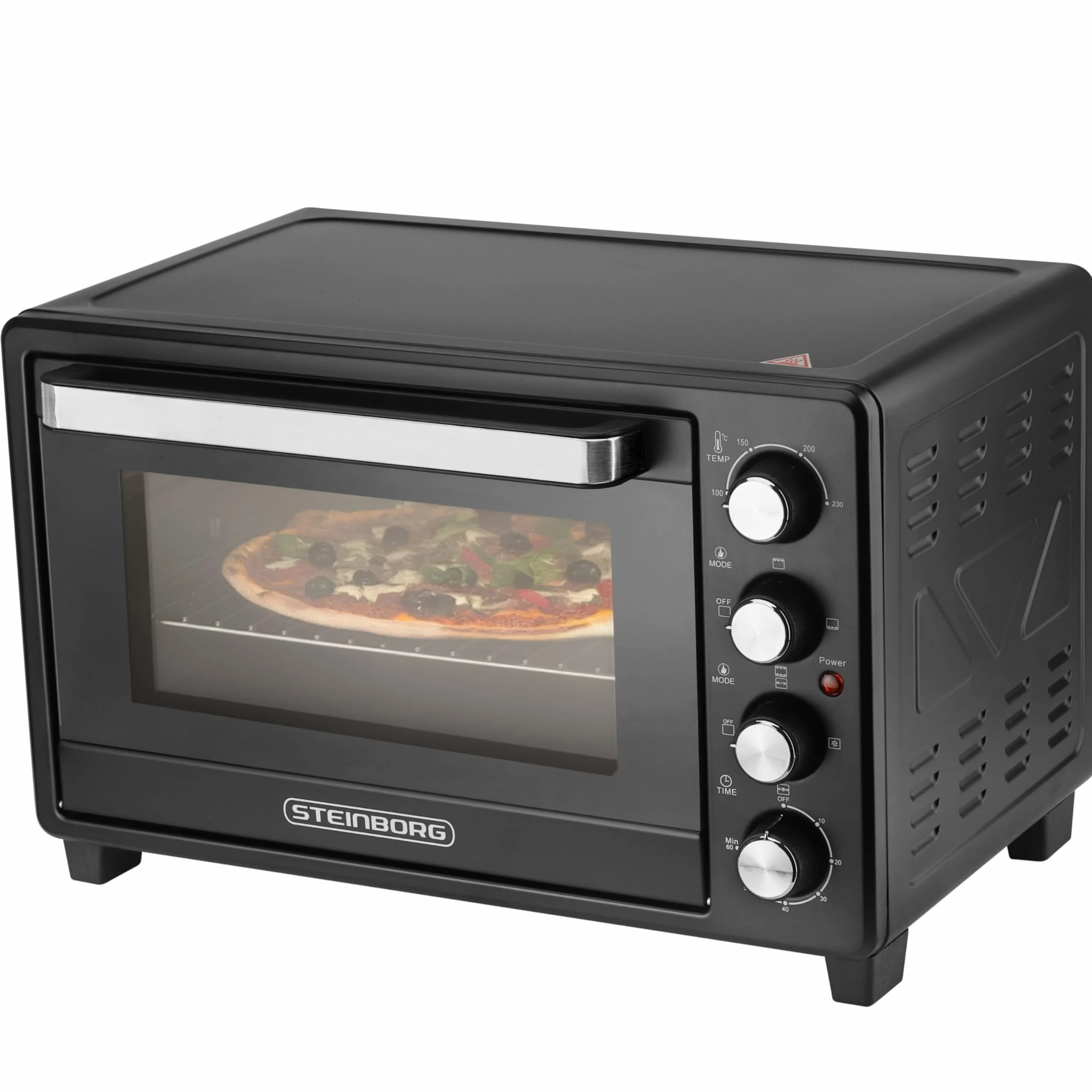 Steinborg Mini forno da 35 litri con convezione e spiedino, piastra per briciole, calore superiore e inferiore, 1.600 Watt, mini forno con timer, piccolo forno, autoportante, regolazione della