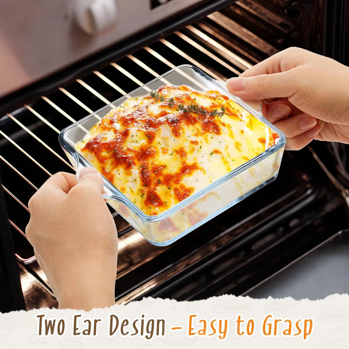 Set di 2 pirofile quadrate in vetro, 12,7 x 12,7 cm, piccole pirofile con manico, per forno, friggitrice ad aria, forno a microonde, frigorifero