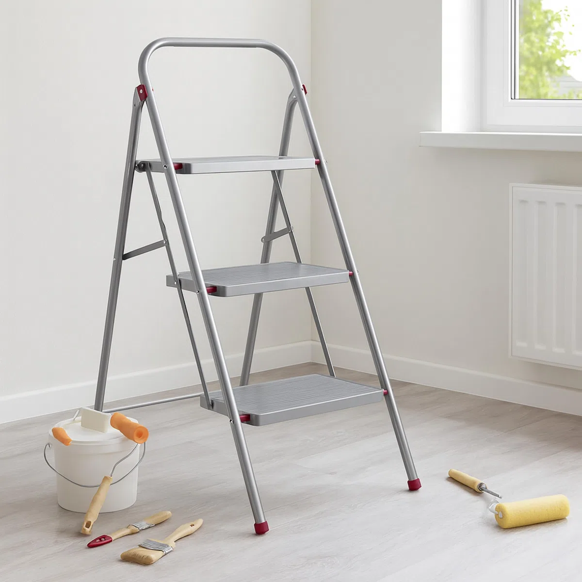 Kleeneze Scaletta Pieghevole Salvaspazio - 3 Gradini, 105 cm, con Piedini Antiscivolo, Capacità 150 kg, Colore Rosa/Grigio