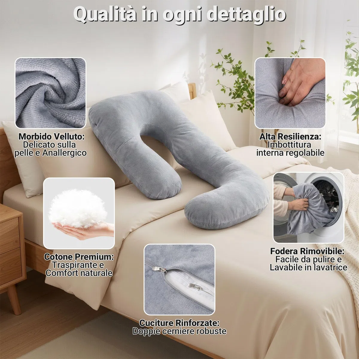 COSYLAND Cuscino Gravidanza per Dormire 2-in-1, Cuscino Allattamento e Gravidanza Salva-spazio, Supporto Ergonomico Schiena e Pancia, Federa Sfoderabile e Lavabile