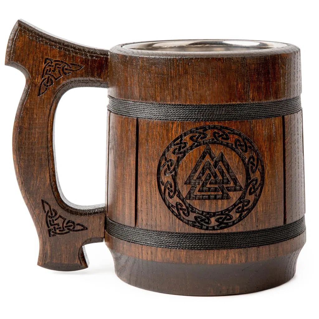 Teslyar 0.6 Tazza Vichinga | Birra Viking | Regalo da Uomo per Natale | Boccale birra in legno vichingo | Regalo Uomo | Regalo Natale | Boccale vichingo | il Segno di Odino