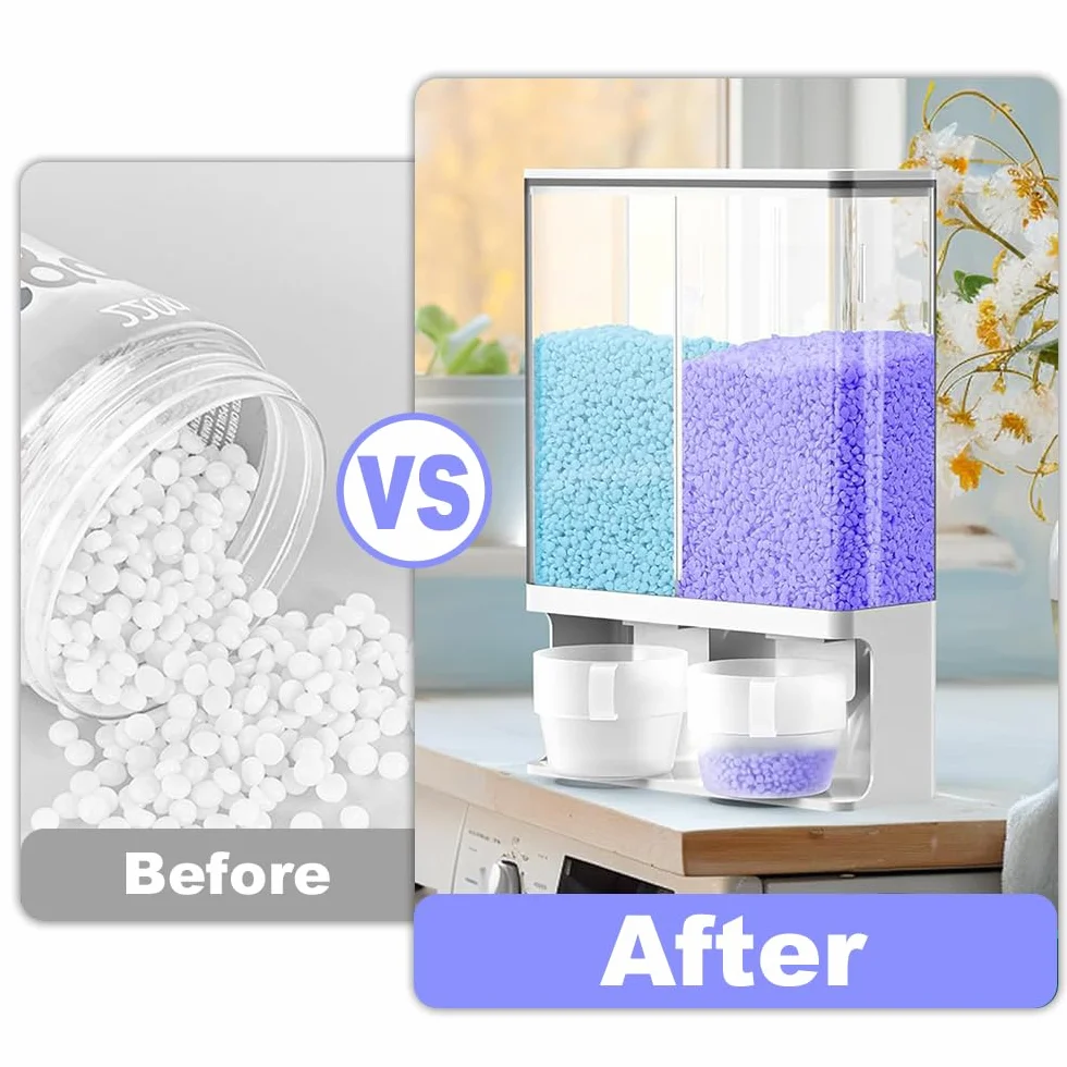 Contenitore per detersivo in polvere da 3 l, con 2 tazze, doppio dispenser per detersivo da parete, con coperchio, per perline di riso, cereali, cereali, cibo