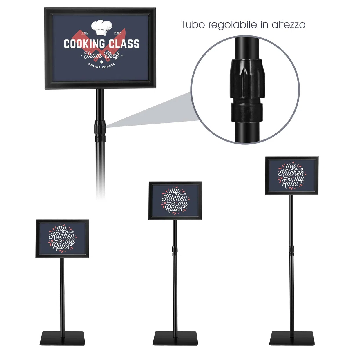 RELAX4LIFE Stand Espositore da Terra per Poster con Cornice a3/a4 in Plexiglass, Altezza Regolabile e Basa Quadrata Girevole a 360° (NERO, A4-1 PEZZO)