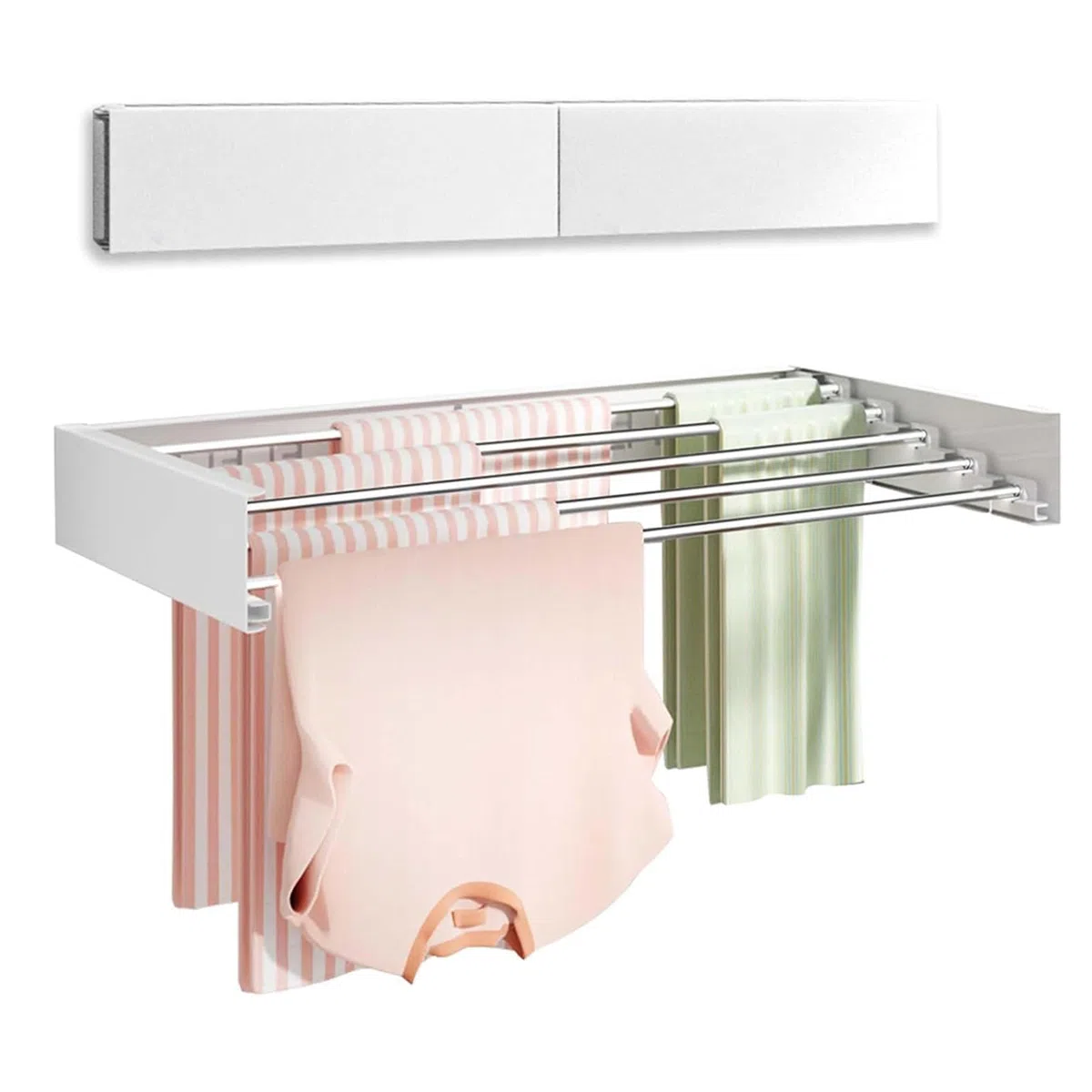 Stendibiancheria da Parete Salvaspazio - Pieghevole 80cm, 5 Aste Resistenti per 60kg, Perfetto per Interni ed Esterni, Lavanderia, Bagno o Balcone - Bianco - White 80CM 5 poles