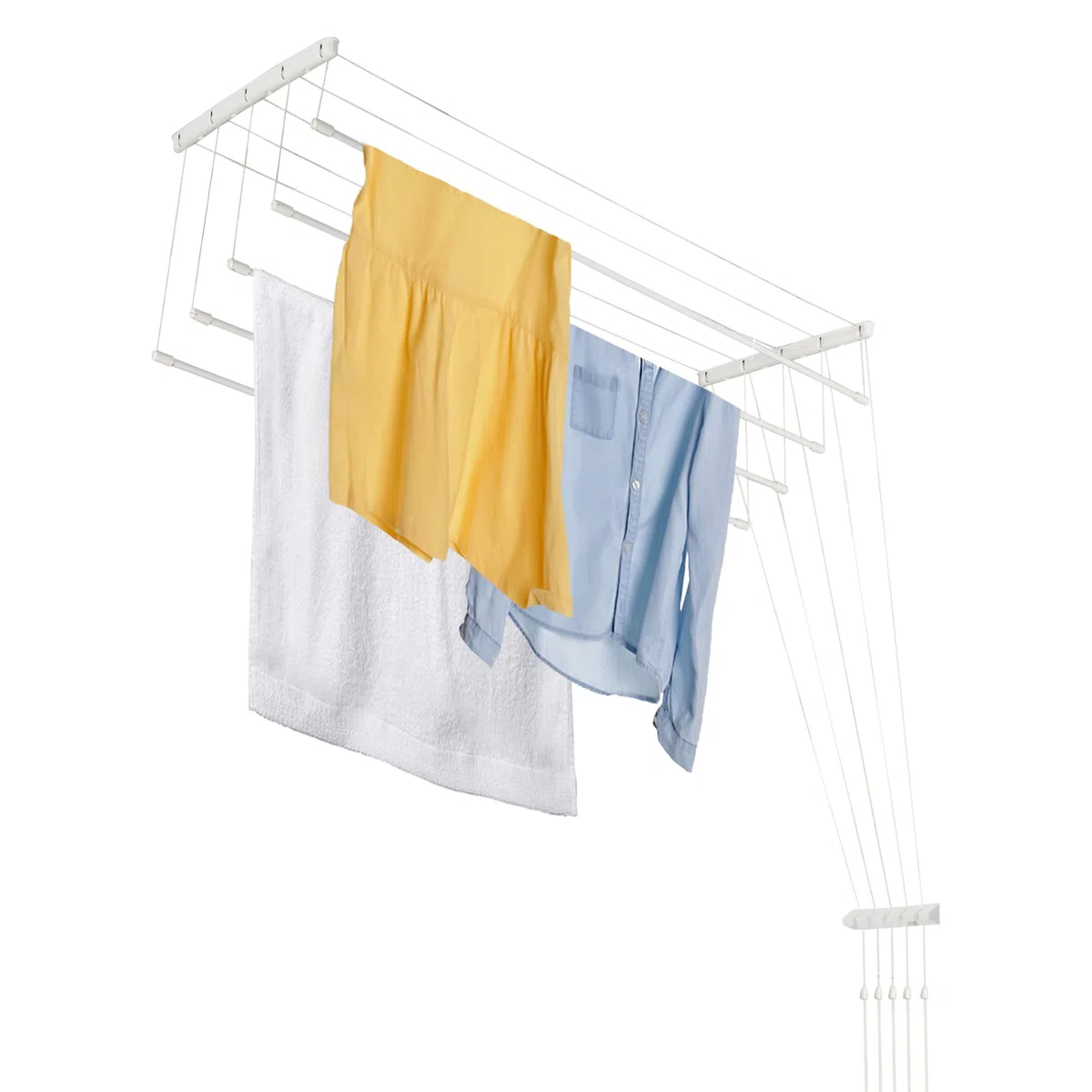 KADAX Stendibiancheria da Soffitto in Acciaio Rivestito in Polietilene, Stendino con Design Salvaspazio e Capacità di Carico di 10 kg (Bianco, 5 x 100)