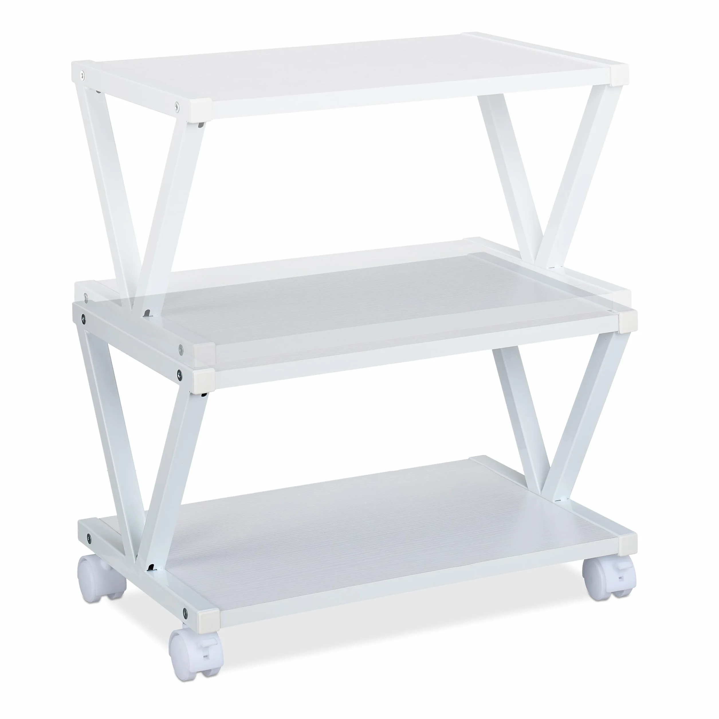 Relaxdays Porta Stampante da Scrivania, Supporto Organizer 2 Ripiani su Ruote, Portadocumenti, HLP 28x44x28,5 cm, Bianco