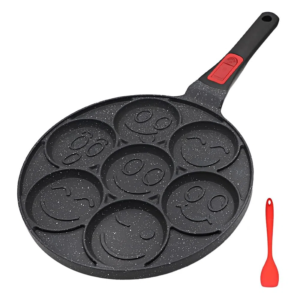 RANX INGST Padella Pancake 26 cm, Piastra Pancake con Maniglia Rimovibile 7 Fori Antiaderente per Colazione - Nero
