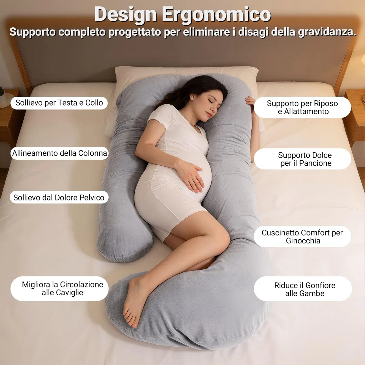 COSYLAND Cuscino Gravidanza per Dormire 2-in-1, Cuscino Allattamento e Gravidanza Salva-spazio, Supporto Ergonomico Schiena e Pancia, Federa Sfoderabile e Lavabile