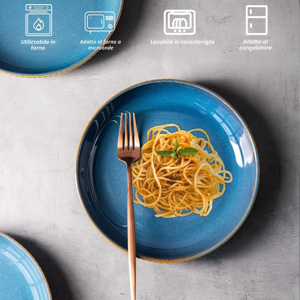 CSYY Ciotole per pasta, ciotole da portata in porcellana da 21 cm, servizio di piatti premium blu per insalata, pasta, frutta (2 pezzi)