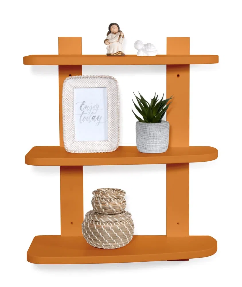 MODULARREDO | TR3, Mensola da Muro, Mensole Cameretta, Scaffale Pensile, 3 Ripiani, 48x58x21 cm, Arancione, Kit Tasselli Incluso - Made in Italy